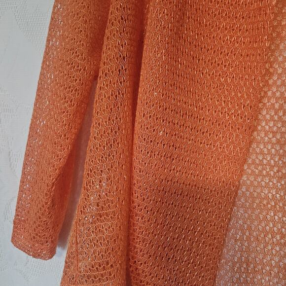 Ruby Rd Medium Orange Sparkly Top Mesh Weave Open Knit Open Cardigan Shawl - Picture 2 of 10